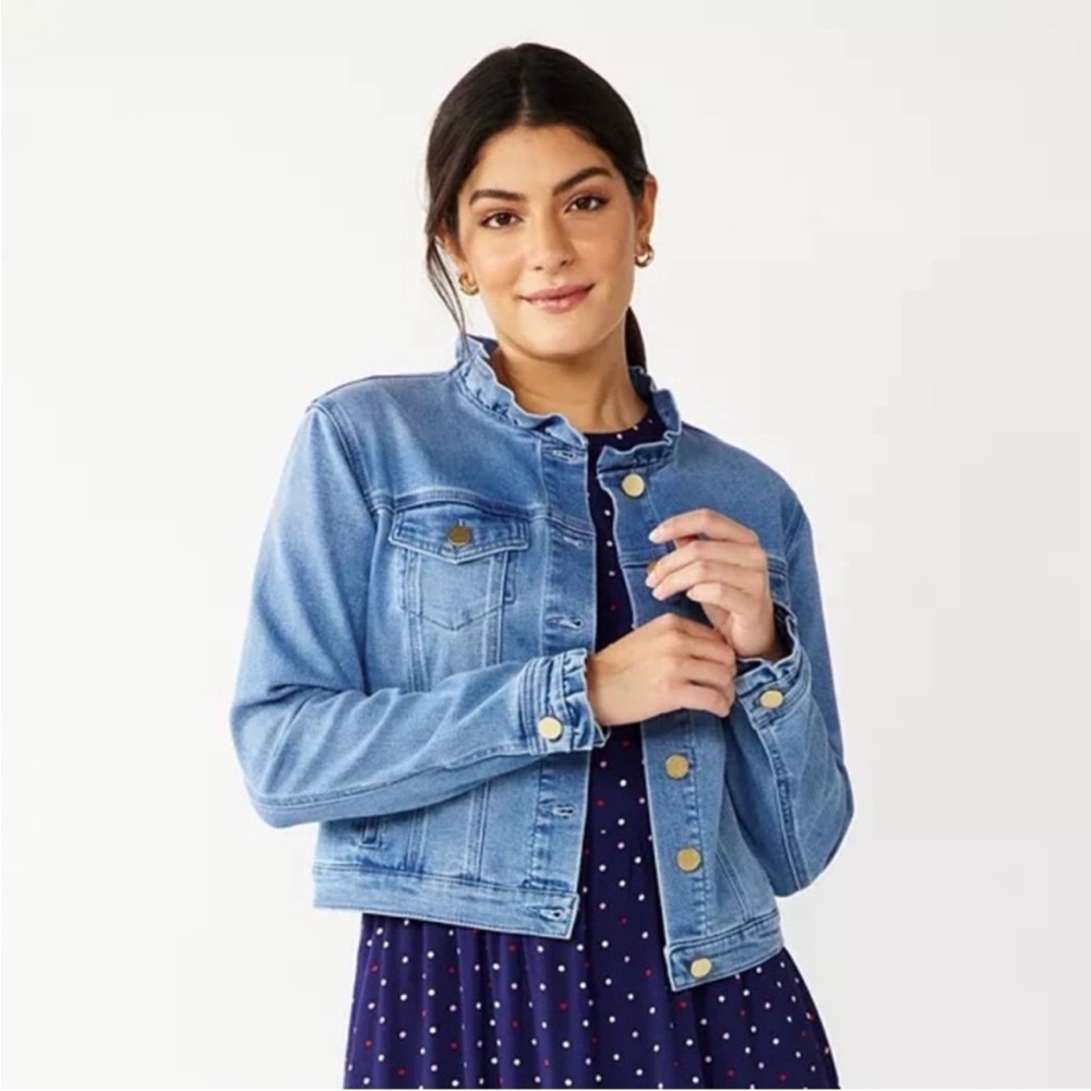 Draper James Denim Ruffle Jacket Indigo CUTEST! NEW NWOT Sz S Price Firm!